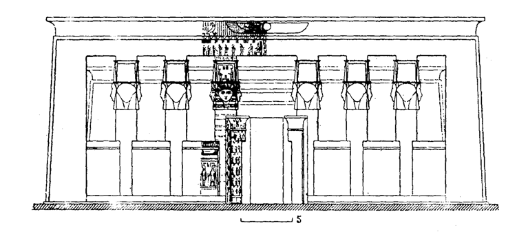 Храмы Древнего Египта. Храм Дендера. Гипостильный зал замыкается со стороны двора колоннадой вместо сплошной стены