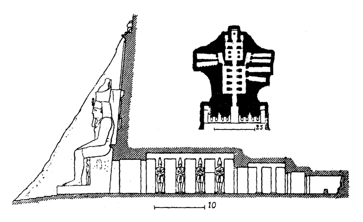 Храмы Древнего Египта. План и разрез храма Рамсеса II в Ибсамбуле 