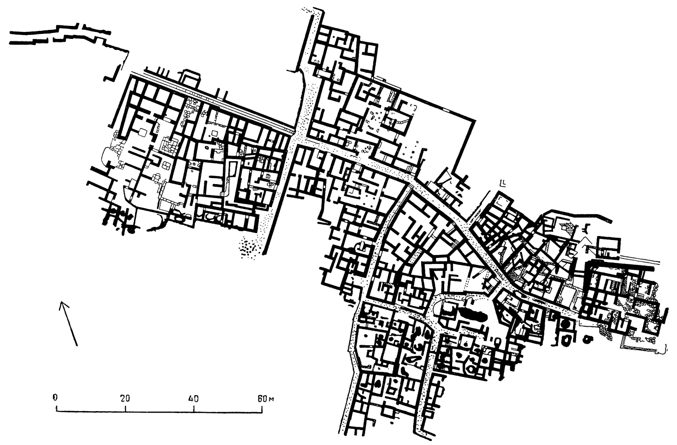 Палекастро. Раскопанная часть города, середина II тысячелетия до н.э. Генеральный план