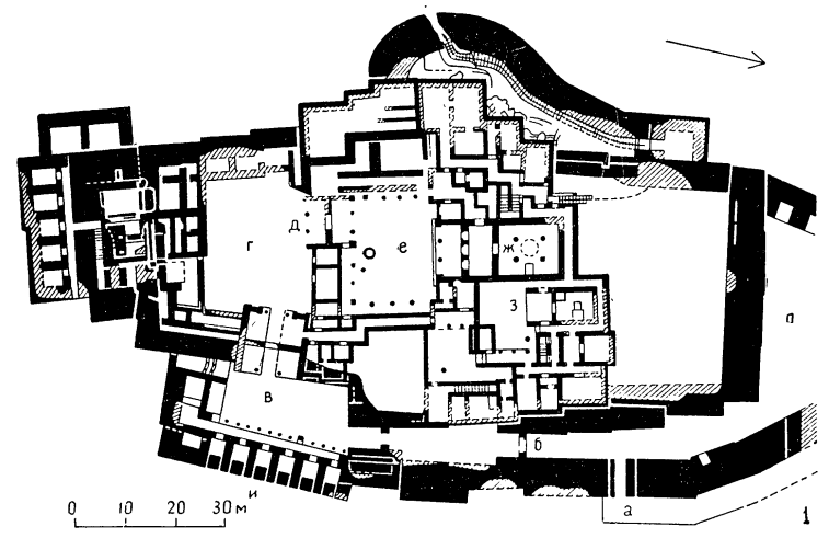 Тиринф. Акрополь: план третьего города, XIV—XIII вв. до н. э.