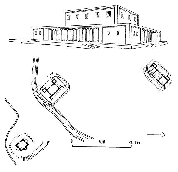 Пасаргады, 550-е годы до н. э. Дворец Кира. Общий вид (реконструкция). План цитадели