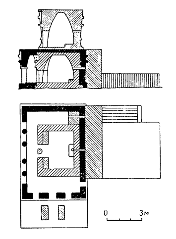 Тулум. Храм Фресок, IX—XIII вв., план, разрез