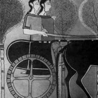 Выезд охотниц. Фреска из Тиринфа. Высота около 0,5 м. 14 в. до н. э. Афины. Национальный музей