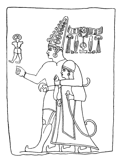 Язылыкайя. Царь Тудхалиас IV, охраняемый богом Шарруммой, рельеф XIV-XIII вв. до н.э.