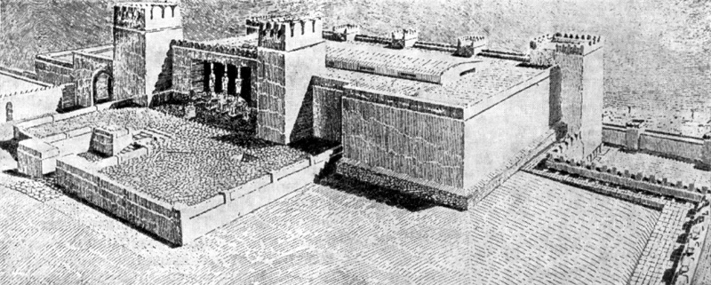 Телль-Халаф. Храм-дворец, IX в. дон. э. Общий вид (реконструкция)