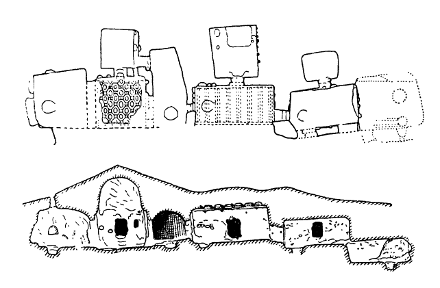 Пещерный город Уплисцихе близ Гори. План и продольный разрез основного комплекса помещений