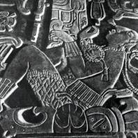 Рельеф на крышке саркофага из «Храма Надписей» в Паленке. Фрагмент. Культура майя