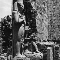 Карнак. Египет. Храм Амона. Первый двор, северная сторона. На переднем плане статуя Рамсеса II. Фотограф: Анджей Дзевановский